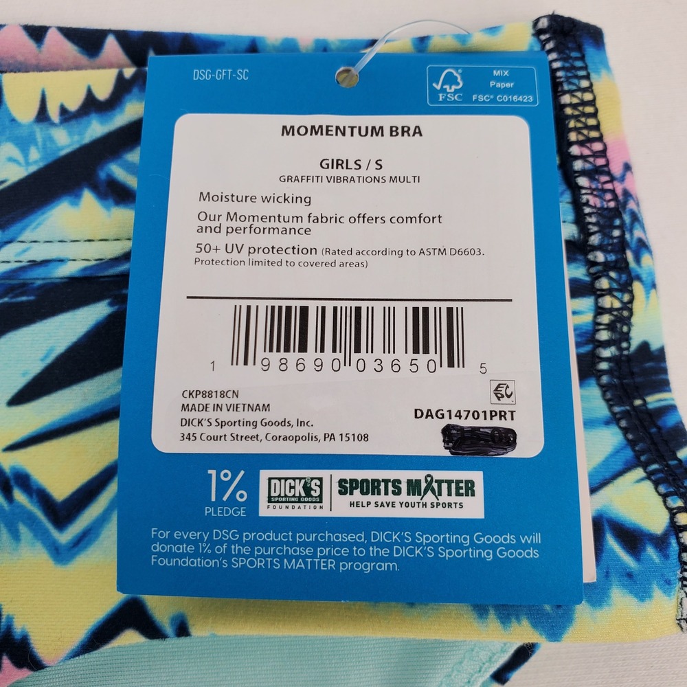 DSG Momentum Sports Bra Graffiti Vibrations Moisture Wicking UV Protection Small - Picture 3 of 9